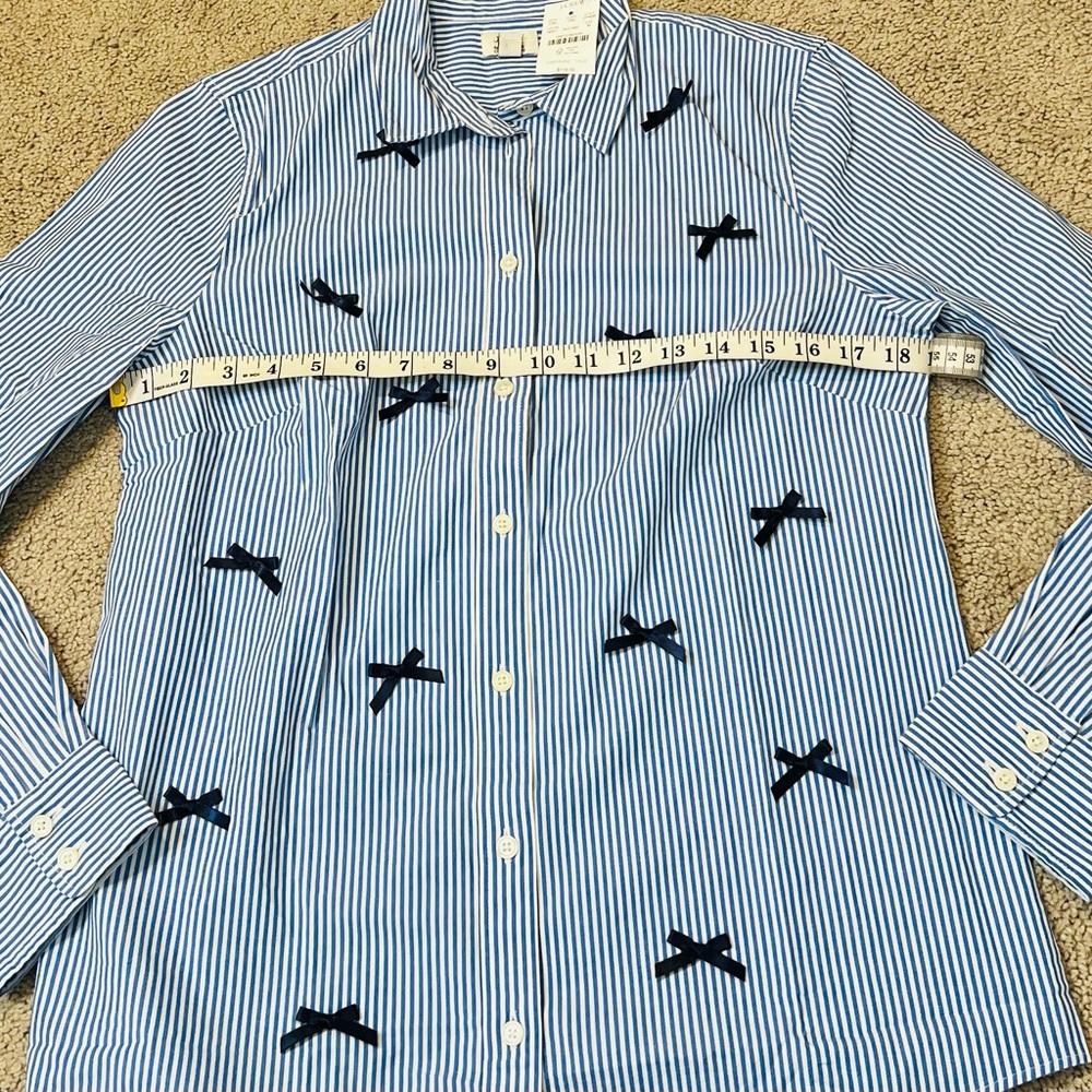 NWT! J. Crew Navy Striped Bow Button-Up Shirt in Color Banker Stripe Size Medium - Picture 7 of 8